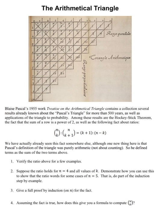 The Arithmetical Triangle sparalleles arta Blaise Pascals 1955 work Treatise on the Arithmetical Triangle contains a collect