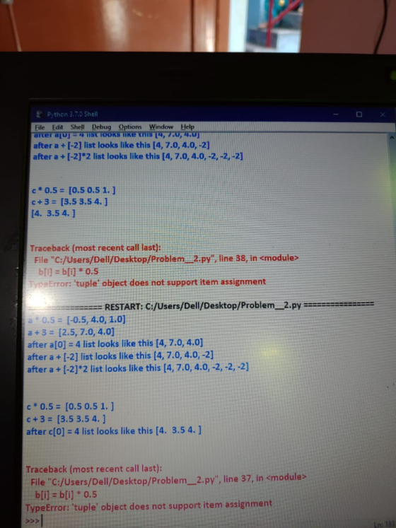 Python 3.7.0 Shell File Edit Shell Debug Options Window Help after a + [-2] list looks like this [4, 7.0, 4.0, -2] after a +
