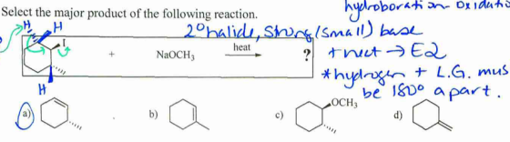Select the major product of the following reaction NaoCH heat be 8Do apart OCH3 d) c) b) a)