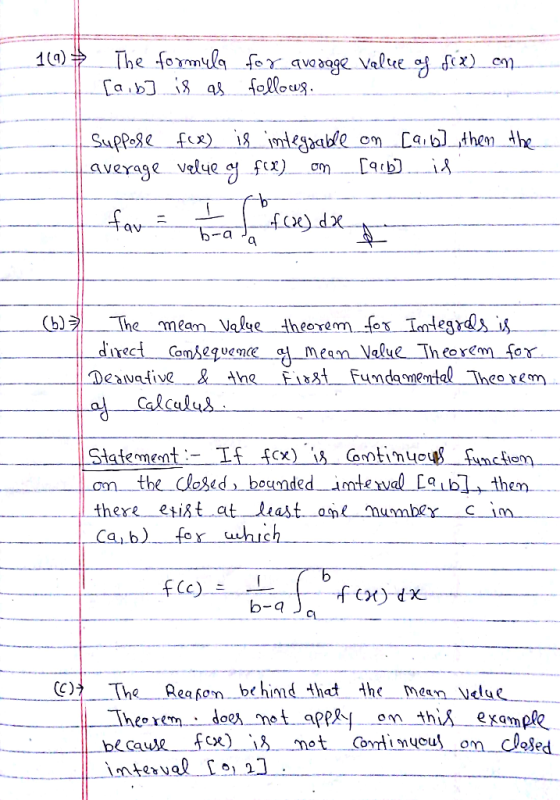The formylafoY avoge Value af fx) o). [ab] asfollou 1) Suppse fex) i8 jmtegaable average velye fx. Labthen the. b fav b-a The