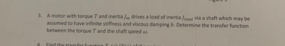 A motor with torque T and inertia Jm drives a load of inertia Joad via a shaft which may be 3. assumed to have infinite stiff