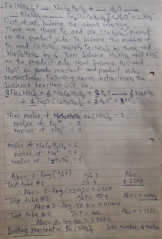 LEe (NOz)a t _ Na (2艳02. +-.tho > _ N Fxdt of a lante ha abov séa There ame three Fe and six Co2 h prebei on the pyoduct side