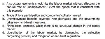 5. A structural economic shock hits the labour market without affecting the natural rate of unemployment. Select the option t
