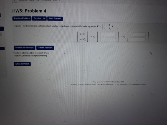 HW5: Problem 4 Previous Problem Problem List Next Problem 1 -2 (1 point) Find the most general real-valued solution to the ln