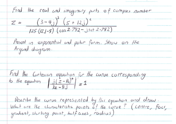 Find the reuland imuginery prts of complex Number (3-(12) 125 (12.3-5) (cos 2:782-jsn 2-782) Prepent exponental and polar for