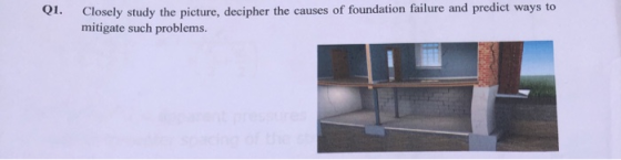 Closely study the picture, decipher the causes of foundation failure and predict ways to mitigate such problems. O1.