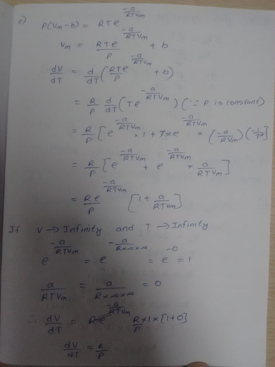 a e RTe RTVM RTe TVM RTe aTP Te P is constan 1 RTVM RTVM xIt Txe RVm a RTVM RT Vm e RT Vm RTVm a Re RTVM T Infinity vInfinity