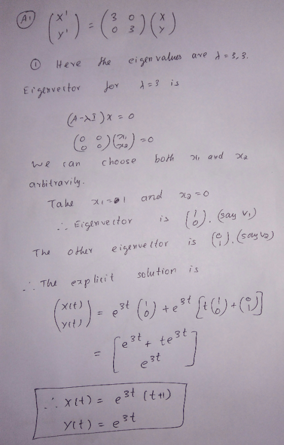 eigen valens flu λ-8, 3. It eve ave we (an Choose both lavd2a arbitravily say V The ep liit solution xit) 3 t gt