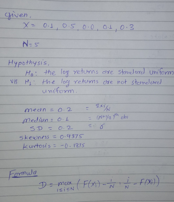 CHven N-s Hypothysis. VIS Hthe log returms dre not stondere Ho the lose retrns dre stawclar Uniform 달시 kurtosis 187s Farmed F