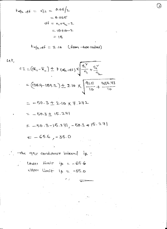 0.06/2 P O.025 df n+ - 2 = (0t10--2 (fromtoo toiled) Let 91-11 (138.q-189.2)£ 2 lo X 434.13 50. 3+ 2.10 x7.23 2 -50.3 + 15.2