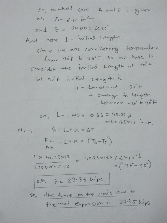 So 1m tht cace A and E is 1Ne aven A- 6.10 im as 29000 Kse and L- imtial 1emath here And Puo deing tempenetre ane we aom 96f
