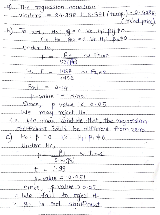 Ihe .regression equatio visito - 8.4.938土.2:39.1 (terop.):.0.4086 e HQ 312 ls Ht..: ..β 。 mrnder. . Ha. MSR n,G2 MSE P.mvalue