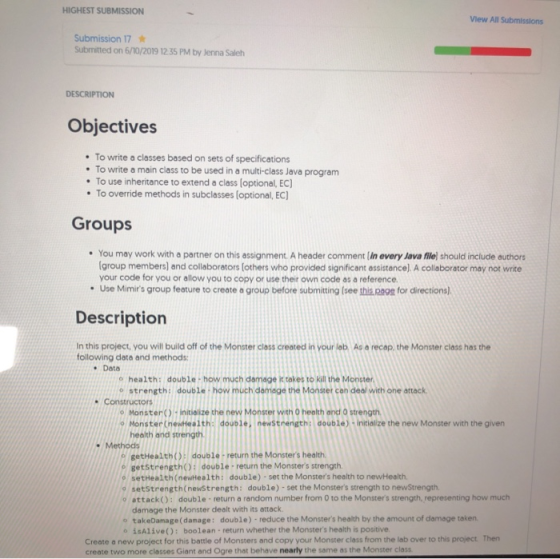 HIGHEST SUBMISSION Vlew All Submissions Submission 17 Submitted on 6/10/2019 12 35 PM by Jenna Saleh DESCRIPTION Objectives T