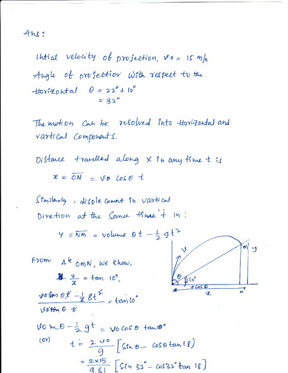 Ahs: İhti a velocity of p70Jeeti on. Vo 15m/- vartical Compohent Dire-tion at the om na t i 2. 8t = 2x15