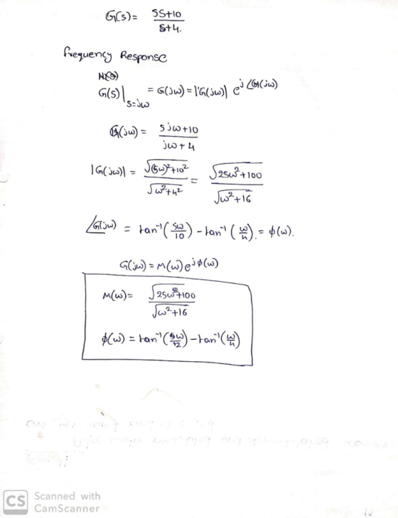 s+너 iequençy Responsc. G(s) | =G 1O C+16 cned with CamScanner