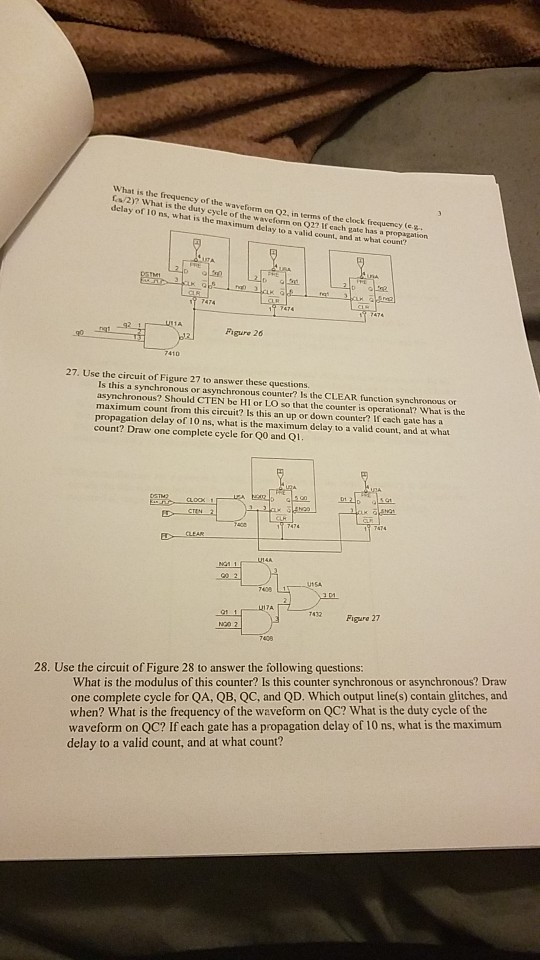 What is the frequeney o f2)? What is the duty cycle of the wav delay of 10 ns, what is the waveform on Q2. in terms of the cl
