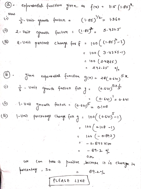 unction iynas f(x) 11.5(-@s) . Now い) 2 (i) 2-Unit growth factoM : R-Unit puncent cha こ100 (24-25) ven exhoro ntial 5 x ton F