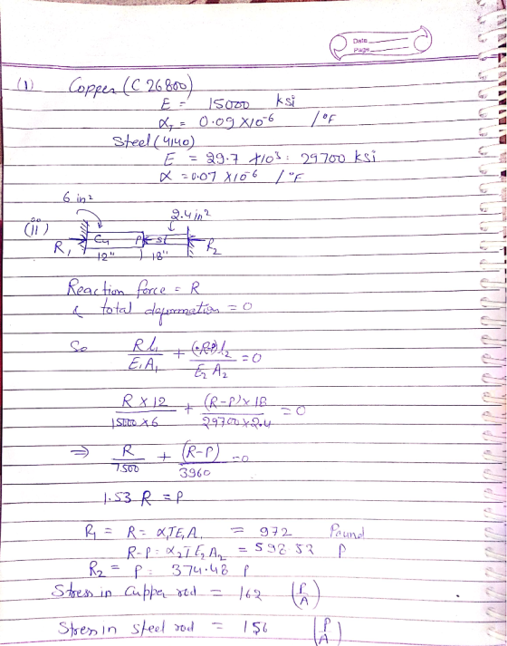 Date Pada Cappen (C26 8as ksi O.09X06 Steel(4140) E = 29.7 tio: 29.7O0 ksi 42 Reactian ferce tatal R. elie, z O Se EA Rx 12