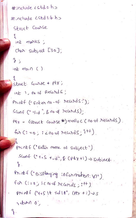 #include 1std.ch כ Struct CouSe Chos Subj ed E3o] Struct ouePty; Phintf CEnt rame of subject