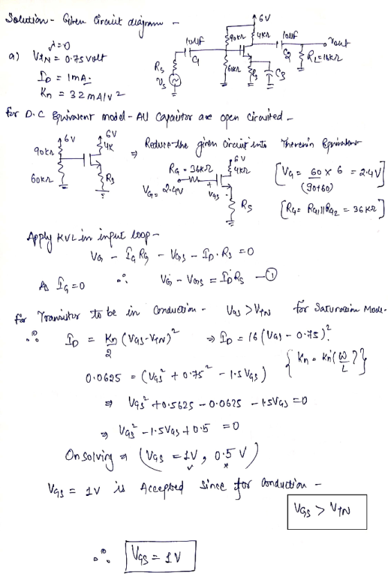 SolutionGrn Cruut a) ViN 075 Velt C mA Kn - 3 2 mAlv2- fr D C Capoitor ewenr model- AU ae open Cirauted horenin eink Craurint