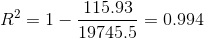 R^{2}=1-\frac{115.93}{19745.5}=0.994