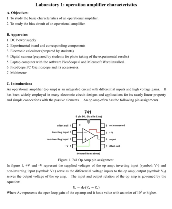 Laboratory 1: operation amplifier characteristics A. Objectives: 1. To study the basic characteristics of an operational ampl