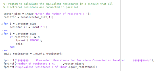 circuit that all Program to calculate the equivalent resistance in a % electrical resistors are connected in parallel input(