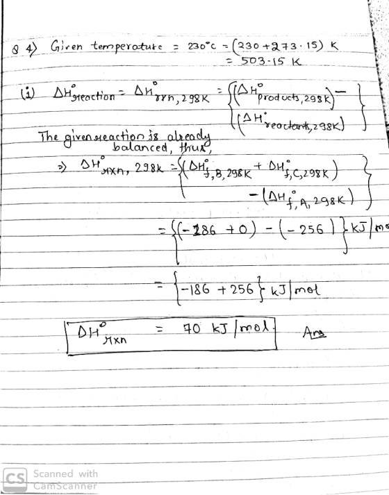 34 Gen ternperotuke 230(2313 15) K 503-15 K Δητγκ,798K·e-prodets 29 sk ΔΗ.reoction. -w rod UC 3,293 K readerす298K) } dnce A,