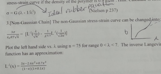 stress-strain curve if the density of the polymer is 0.1 gcm . nhít ielsen p 237) 3.[Non-Gaussian Chain] The non-Gaussian str