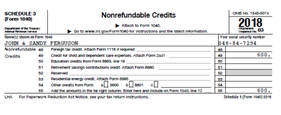 SCHEDULE 3 (Form 1040) Department of the Treacury OMB No. 1545-0074 Nonrefundable Credits 2018 Attsch to Form 1040. Go to www