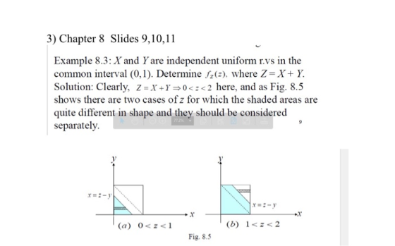 3) Chapter 8 Slides 9,10,11 Example 8.3: Xand Yare independent uniform r.vs in the common interval (0,1). Determine f2(2), wh