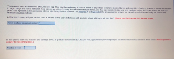 Your parents have accumulated a $130,000 nest egg They have been planning to use this money to pay college costs to be incure