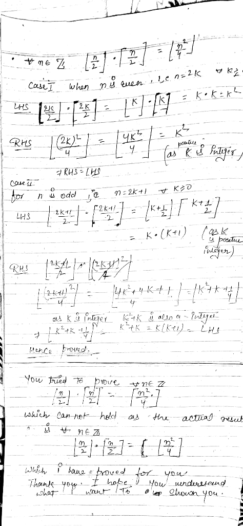 CaseT whan ny uen i le n=2K. YK RHS pealu 4 7 RHS- [HS Caue n= 2k+ Ko nuodd Kt 2k4 2kt LHS K.(KI) er) RH.S asKnger Lk2tk KHk