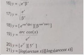 16) y eB 17) y VB 18) y [e(B] e (Br) are cos(x) 19) y 20) y [e [5 ] 21)y [log(arctan x)] [logs(arccot x)]