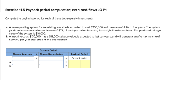 Exercise 11 1 Payback Period Computation Uneven Cash Flows LO P1 Beyer 