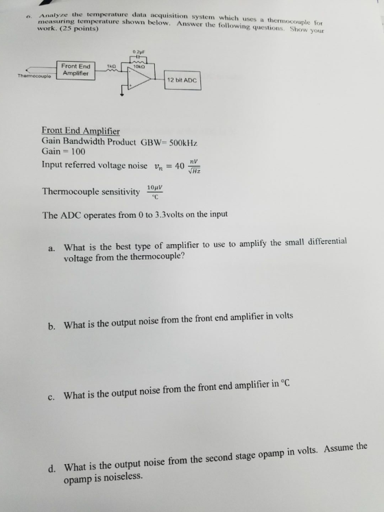 the temperature data acquisition system which uses a thermocouple for o. Analyze measuring temperature shown below. Answer th