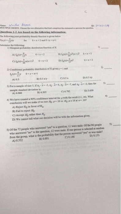 The following joint probability dessity function is given belo etermine the following 1) Marginal peobability distribution fu