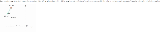 o (a) by Determine the magnitude Ho of the angular momentum of the 1.7-kg sphere about point O (a) by using the vector defini