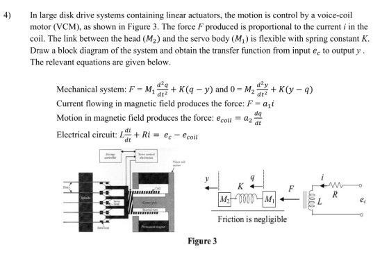 4)In large disk drive systems containing linear actuators, the motion is control by a voice-coil motor (VCM), as shown in Fig