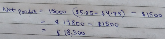 Net pafit $5.85-$75 $1500 8000 419800- $1500 18,300