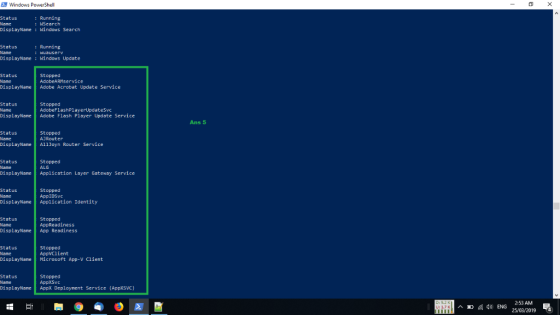 Status Nanc DisplayNane Windows Search : Running : WSearch Status Nane OisplayNane: Windows Update : Running Status Nanc Disp