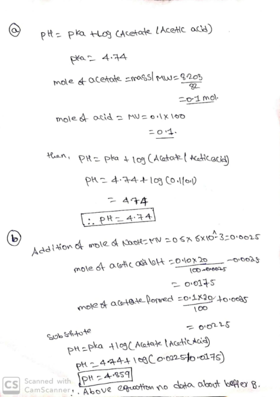 二0-1 mol. tKian PR 4.74 + log Co.1/01) Saned with CamScanner