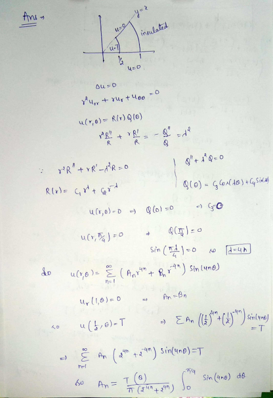 insulated 4-0 Yurr Yur t eo ur,0)= Rlr)le) Y RI R rRYRR = 0 RIr) C utr,0)-D ur,o Sin ul,0)(An+ Sin lune) t n= An-Bn ur(1,0)0