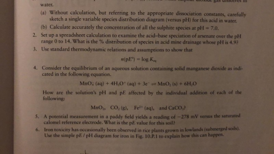 water a) Without calculation, but referring to the appropriate dissociation constants, carefully sketch a single variable spe