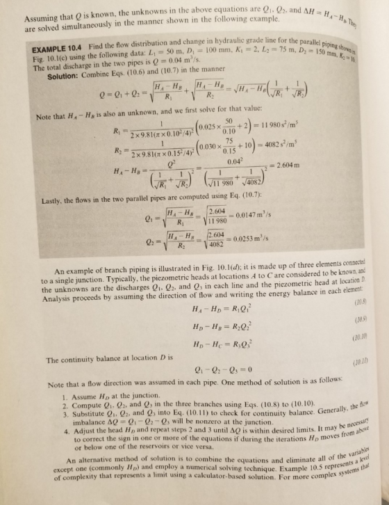 Assuming that 0 is known, the unknowns in the above equations are Q1, 02, and are solved simultaneously in the manner shown i