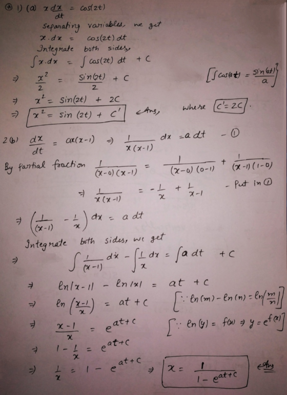 dt Sepanahry variabls ne Untegnate both s 2. dt χ (x-1) y fartal fach on Put in χ(x-1) (x-1) χ Jntegnate both sides, we set (