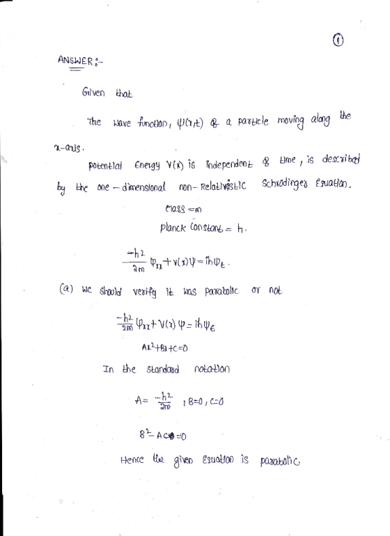 ANSWER- (given bt the wave furclor , 4hr) Q. a particle movia a Lme , is descvib *e one - dmensional ron-Relai vis 1C Schildn