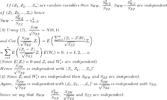 WZ Suaare independent Szz WZ If (Z1, Z2,.., Zn) are random variables then Sww,Sw Szz of (Zi, Z^,., Z) hence 7l_ Szz ZW (3) Us