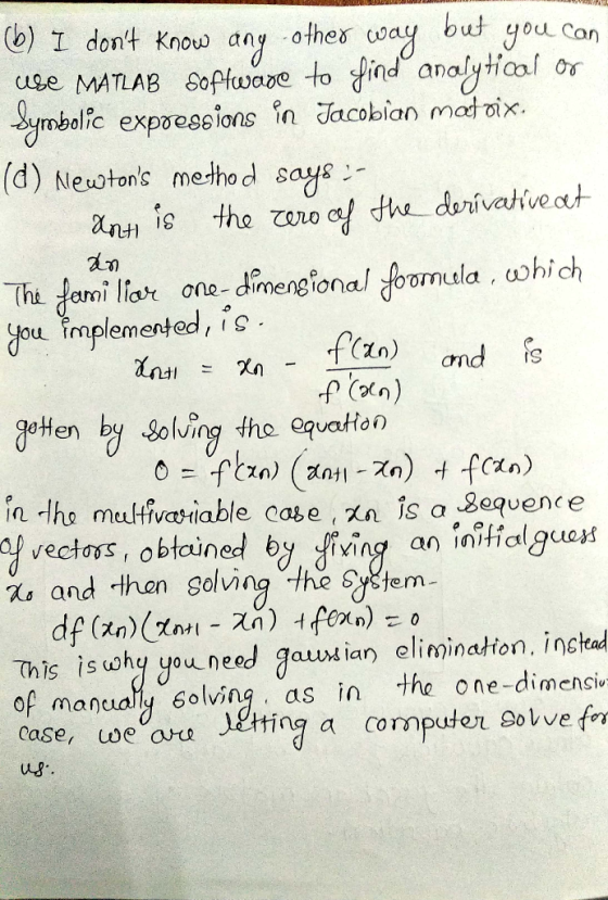 (b) I dont Knou ang othex coay bu you use MATLAB SoHwaðe to lind analytical or olic expoeseions n Jacobian mat oix. (d) Meuot