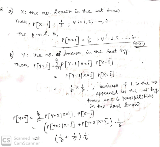 X: the no. dvawn in the Lat dvao Then PT Vi 1,2 The pmf. &, i,2,- An Yhe np. dvawn in the ast try. Then fy [x] xTA] bicause L